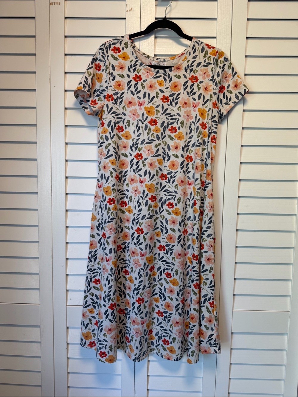 Sweet Salt White Floral Midi Dress with Pink & Yellow Blooms Sz Med Cottagecore